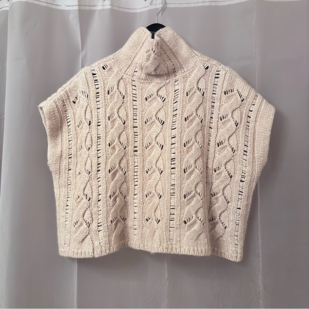 Eileen Fisher silk cashmere mohair  cropped poncho mockneck sweater